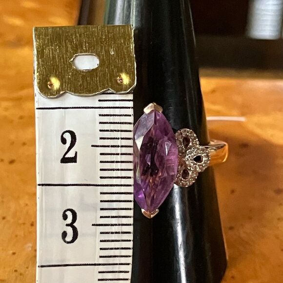 Natural Rose de France Amethyst Marquise Cut Sterling Silver Ring Size 10 - Picture 6 of 8